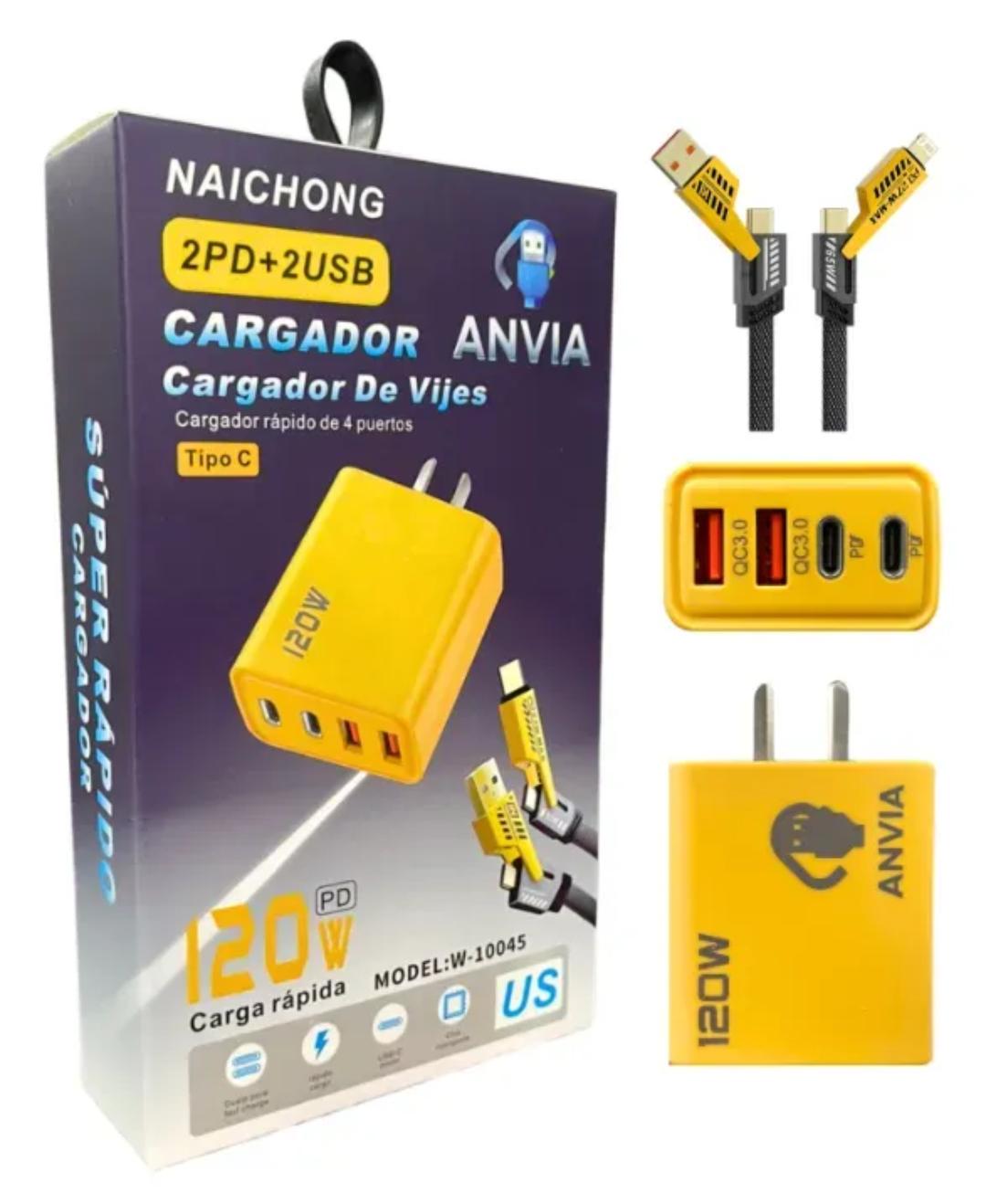 Cargador Naichong 120W 3 puertos (INCLUYE CABLE 4 EN 1)